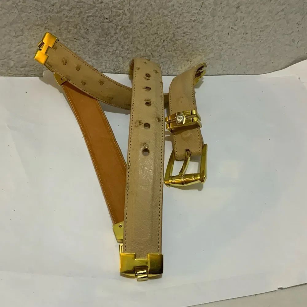 Real Ostrich Quill Skin Cowboy Belt Exotic Thin Dress Gold Links size 36
